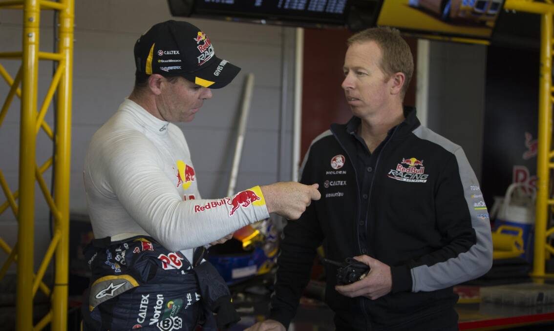 EXPERIENCED: Craig Lowndes (left) and Steve Richards missed the podium at Sandown, but no driver pairing for next month’s Bathurst 1000 has had more success at Mount Panorama than the Red Bull pair. 	091214redbull2