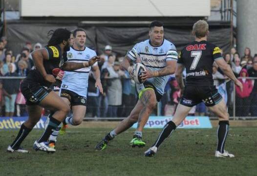 ON THE BURST: Cronulla prop Andrew Fifita in action at Carrington Park. Photo: CHRIS SEABROOK