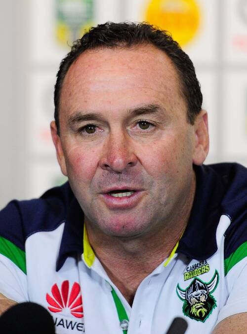 CHALLENGE AWAITS: Canberra coach Ricky Stuart is expecting Penrith to provide a stern challenge for his men in their round nine NRL clash in Bathurst this afternoon. Photo: GETTY IMAGES 	042916ricky