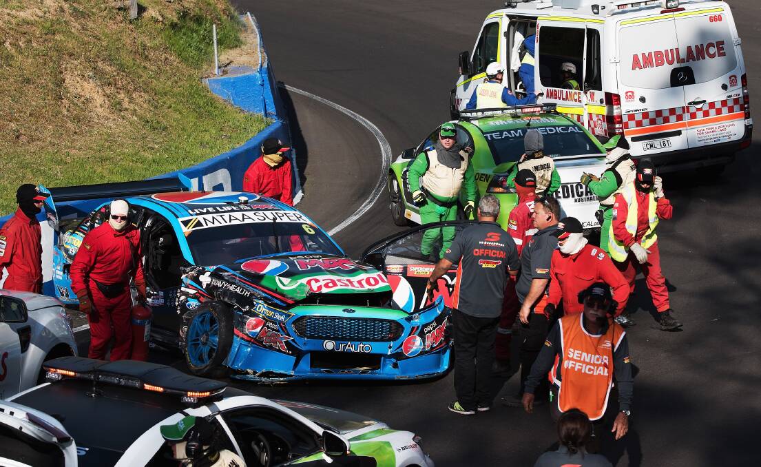 BACK ON TRACK: Ford star Chaz Mostert missed the end of last year’s V8 Supercars season after a crash at Mount Panorama left him with a broken leg and wrist. On Monday he finally got back behind the wheel of his Prodrive Racing Falcon. Photo: GETTY IMAGES 			022216chaz