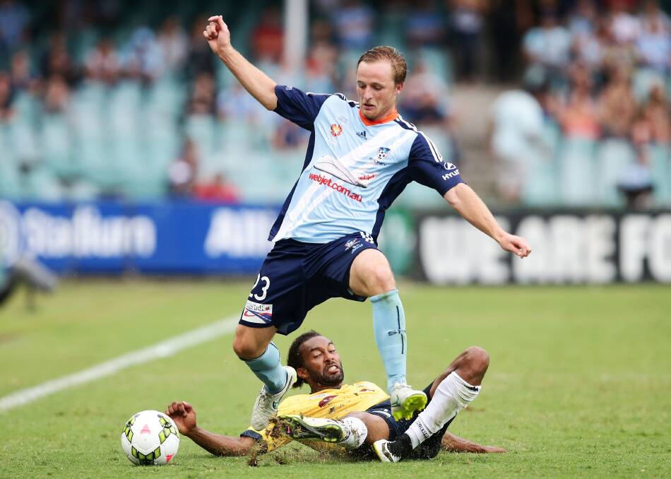 HERE TO STAY: Rhyan Grant signed a two-year extension with Sydney FC, capping off a big few days following his brilliant long-range strike against the Central Coast on Saturday. Photo: GETTY IMAGES 	022515grant