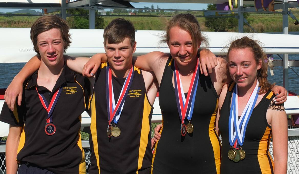 TOP MARKS: From left, Ben Le Breton, Aaron Simmons, Ashleigh Brooking and Samantha Pett were the four individual race winners for the Central Tablelands Rowing Club at the Newcastle and Hunter Valley Regattas earlier this month. 	111214rowing