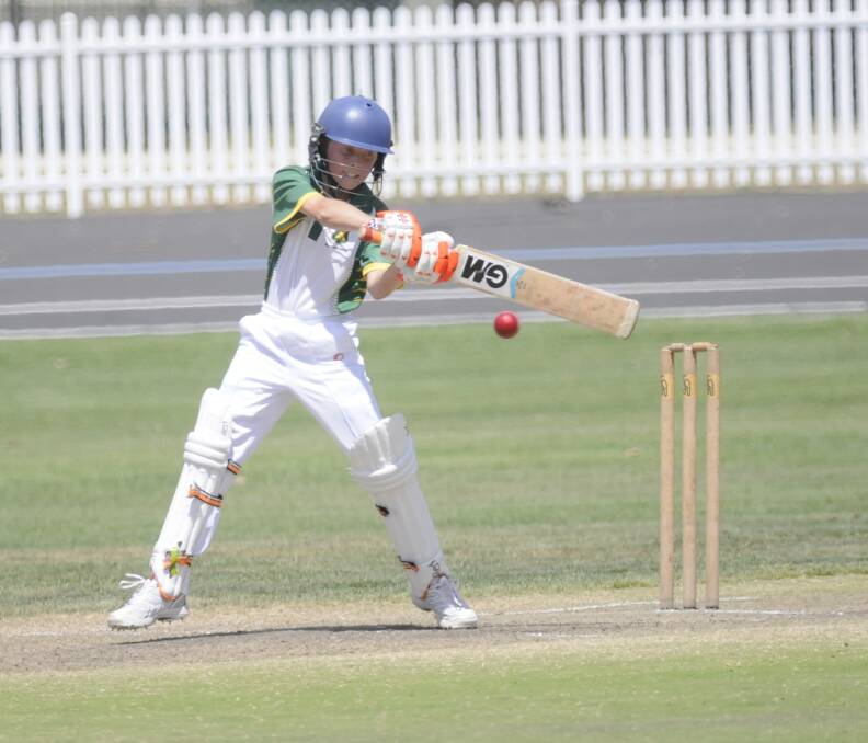 SCRAPING HOME: Sam Hall cuts one away against Orange during Bathurst’s win in the under 14s grand final on Sunday. Photo: CHRIS SEABROOK  	022215cu14s2