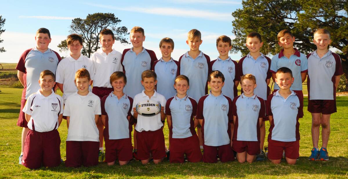 GREAT EXPECTATIONS: Holy Family students, from left, back, Ike Bellamy, Geordie Larkin, Riley Comerford, Bailey Warren, Benson Sharwood, Kale Rouland, Tyler Sharwood, Will Brown, Kyle Allen, Jacob Cullen and front, Jai Siakisoni, Rocco Yates, Harvey Thurston, Ryan Cooke, Dylan Thurston, Vinny Rossitt, Jesse Thompson and James Pucci will all be chasing success in Dubbo tomorrow in the David Peachey Shield and Russell Richardson Cup. Photo: ZENIO LAPKA	 061914zfamily