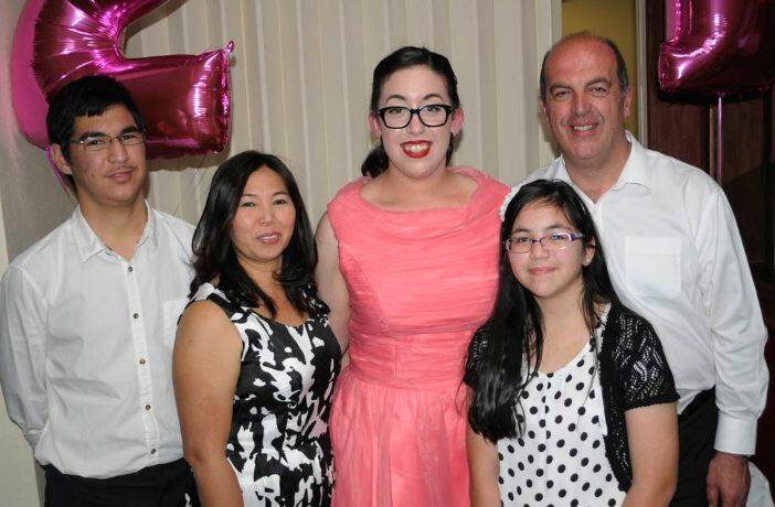 Nicole Mifsud's 21st: Nicole Mifsud (centre) with her uncle's family from left, Jonathan, Mina Carmen and Joe Mifsud