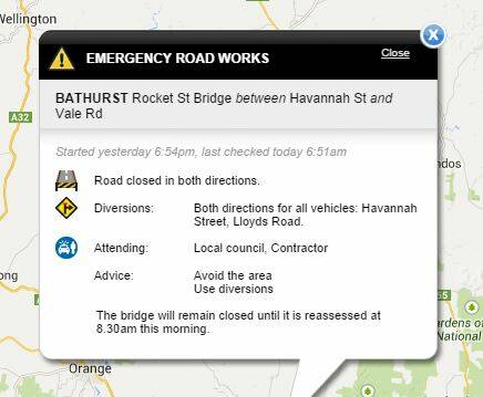 BathurstAM: Rocket Street bridge closed