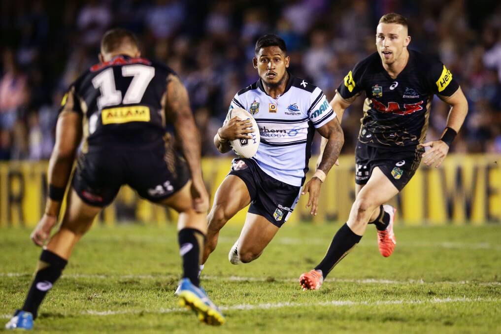 NEED TO LIFT­: Sharks fullback Ben Barba made good metres on Sunday as he and his team-mates won a thriller against the Panthers by two points. Penrith will be looking for a better defensive effort this Saturday when they play at Carrington Park. Photo: GETTY IMAGES 	042516shark