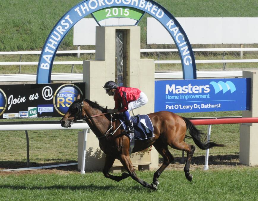 SUCCESS: Binalong Road takes out the first of seven Country Championship qualifiers, the opener staged at Tyers Park on Sunday. The meeting was a big success for Bathurst Thoroughbred Racing. Photo: CHRIS SEABROOK 	030115cturf14a