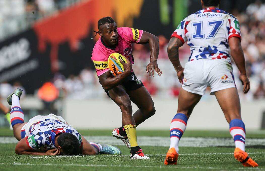 TIMELY RETURN: James Segeyaro makes his comeback from a broken arm suffered in round one against Canberra today when he lines up against the same opposition at Carrington Park. Photo: GETTY IMAGES 	042916segeyaro
