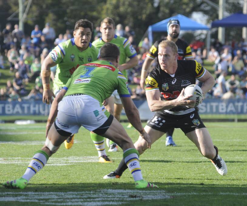 MATCH WINNER: Panthers halfback Peter Wallace kicked the field goal which gave Penrith a 19-18 win over the Canberra Raiders in Bathurst. Photo: CHRIS SEABROOK	_DSC3230