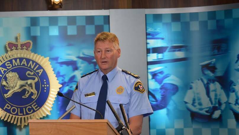 Tasmania police commander Glenn Frame updates media in Hobart on Friday. Picture ADAM LANGENBERG. 