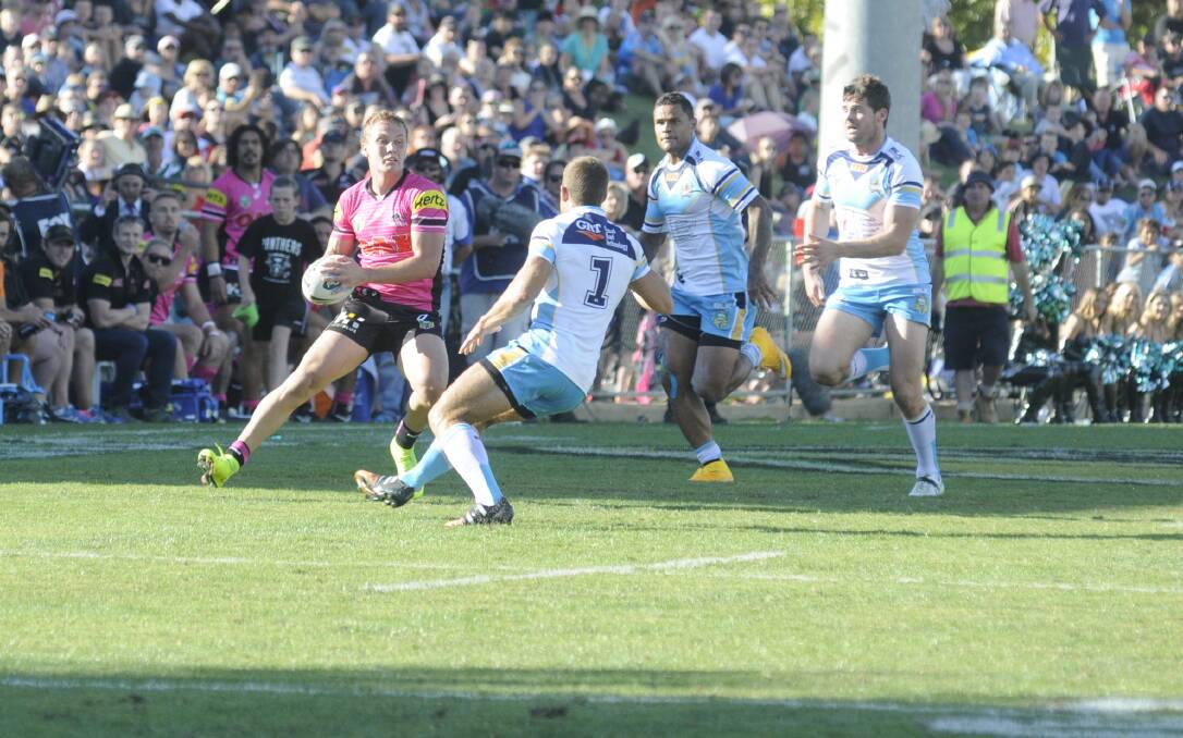 TALENT: Panthers fullback Matt Moylan was a standout in attack on Saturday against the Titans, a performance which NSW State of Origin coach Laurie Daley will no doubt notice. Photo: CHRIS SEABROOK 	031415cpan13