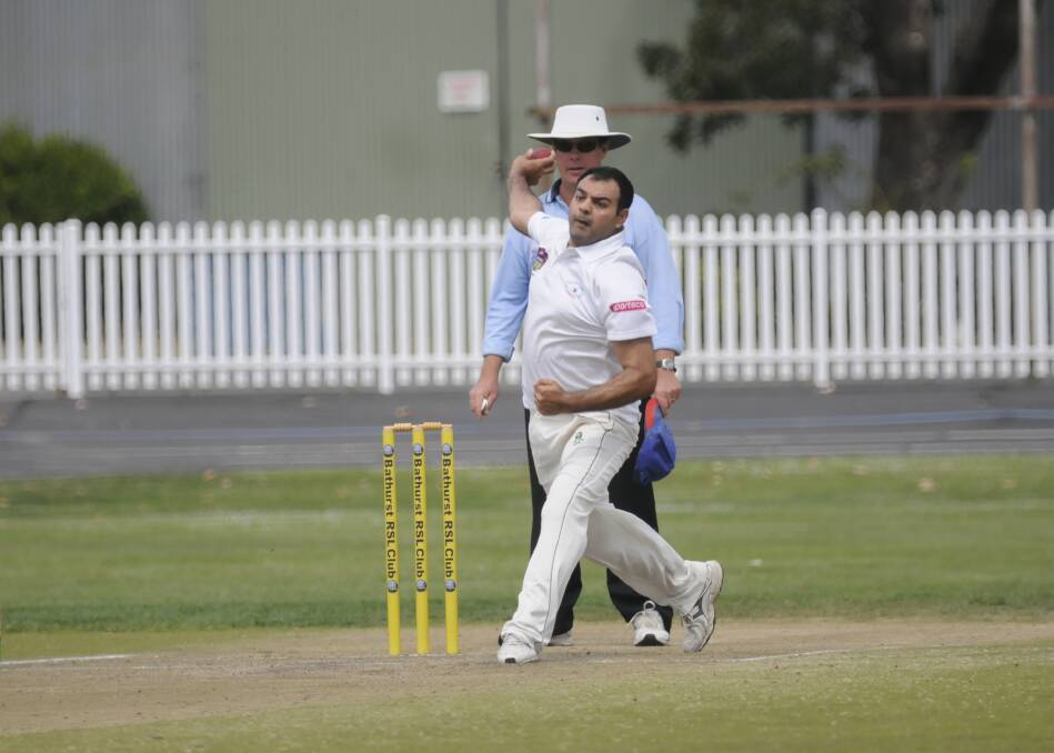BIG EFFORT: Shabbir Dhamani and the rest of the Bathurst City attack made life tough for City Colts, but couldn’t quite defend their 114 first innings total during the grand final. Photo: CHRIS SEABROOK 	032915colts2