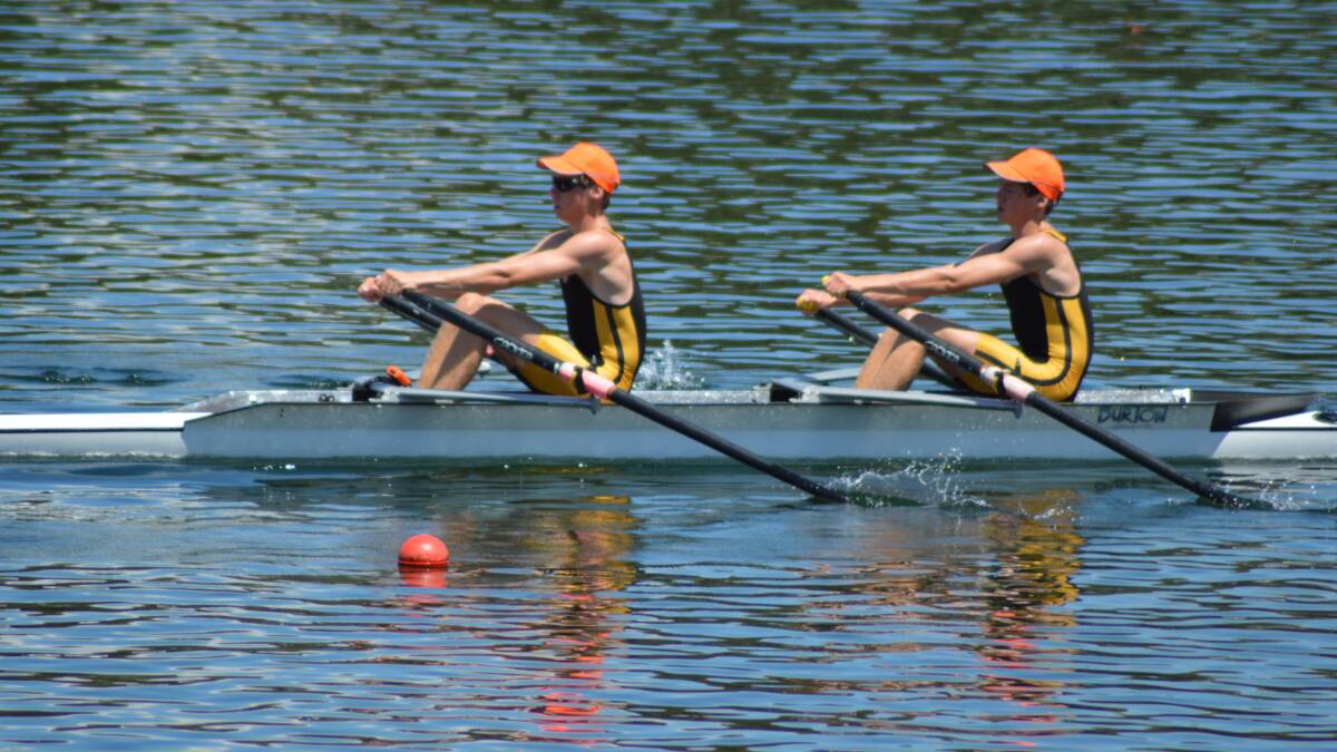 FOCUSED: Ben and Nick Le Breton contest the double sculls at the NSW Rowing Championships which took place at Penrith from Friday to Sunday. 021815lebretons