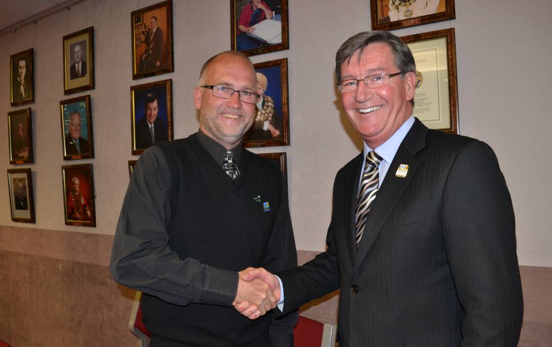 STABLE: Deputy mayor Ian North and mayor Gary Rush after being re-elected unopposed to the city’s top jobs. Photo: LOUISE EDDY 	091714mayor