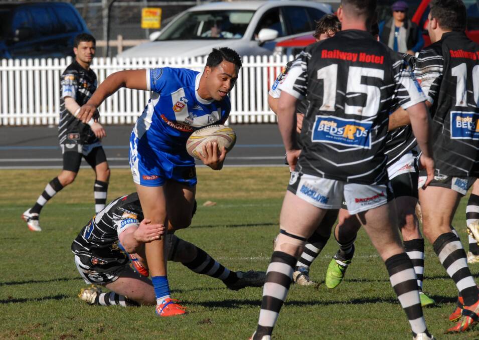 TOP SPOT IN REACH: St Pat’s halfback Antonio Ale – pictured just moments before he scored the second of his two tries – and his team-mates enjoyed a 34-16 win over the Cowra Magpies yesterday afternoon. Photo: ZENIO LAPKA	 071314zstpats14