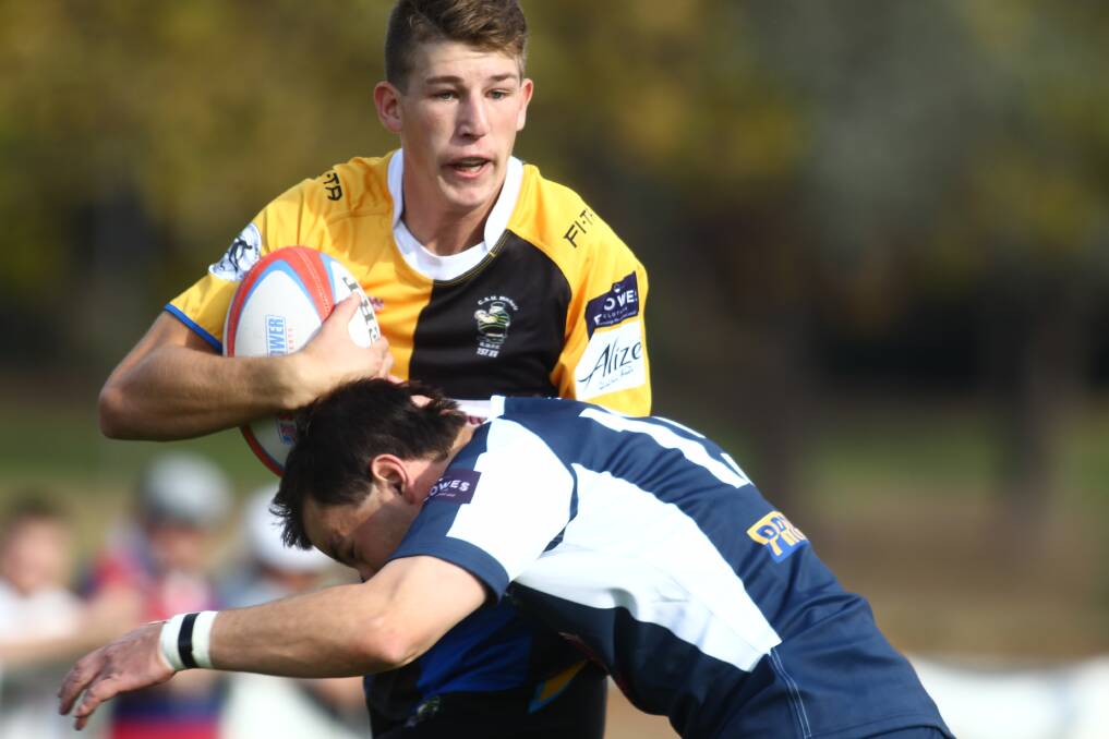 FALLING SHORT: Lachlan Robinson and his CSU team-mates were outplayed by Cowra on Saturday during their 17-7 defeat. Photo: PHIL BLATCH 	041616pbcsu2
