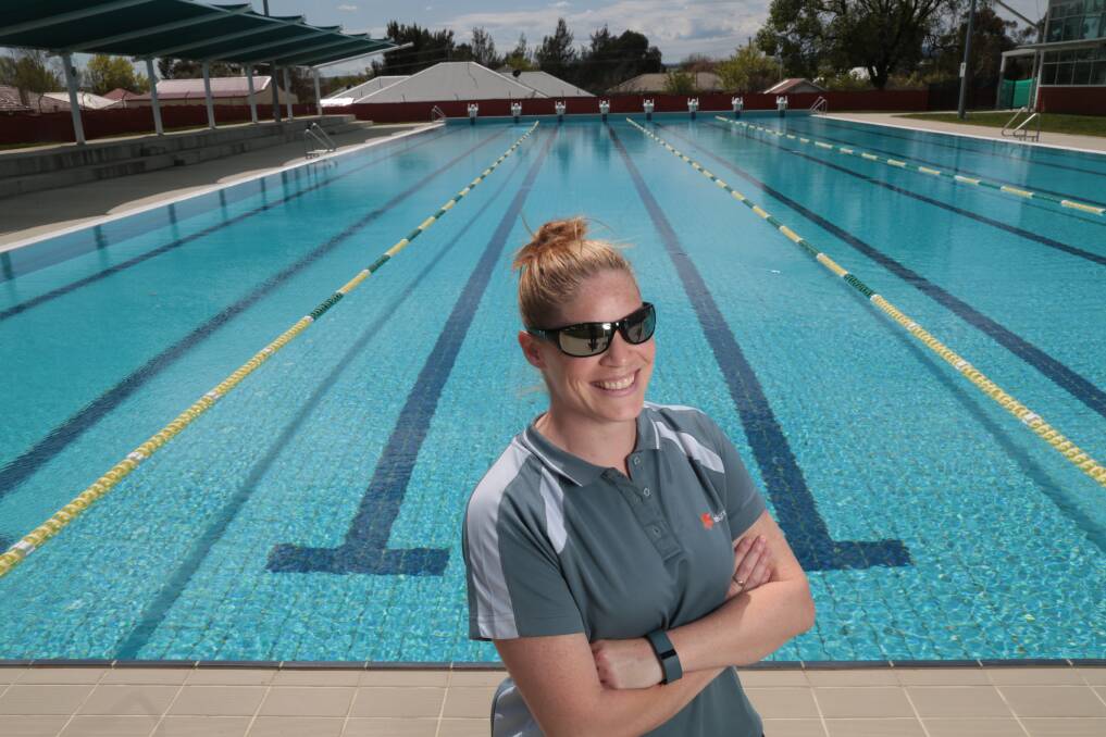 JUST IN TIME: Bathurst Aquatic Centre operations co-ordinator Brierley Gelling at the outdoor pool, which will open this weekend. Photo: PHIL BLATCH 	093015pbpool1