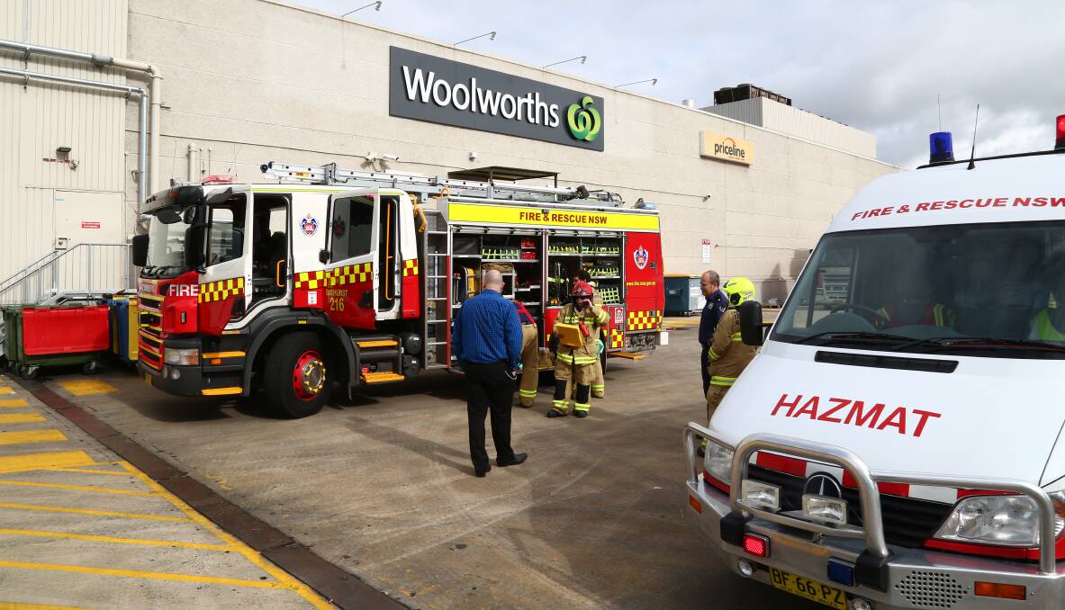 LOCKDOWN: Fire and Rescue NSW crews were called to Stockland Bathurst yesterday morning following a suspected gas leak. The centre was locked down for almost three hours. Photo: PHIL BLATCH	 090315pbgas6
