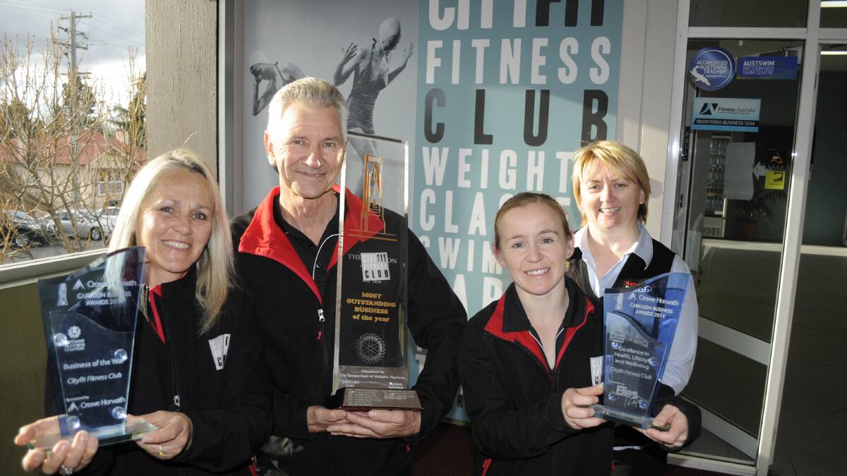 GET INVOLVED: CityFit directors Margot and Gary Webster, operations manager Alisha Pollard and Bathurst Business Chamber president Stacey Whittaker are encouraging local businesses to be part of the 2015 Crowe Horwath Carillon Business Awards. Photo: CHRIS SEABROOK 	062315cityfit