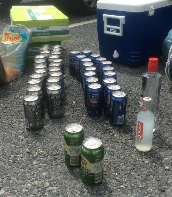 Some of the alcohol seized by police at Dunwich as school students arrive for the spring holidays.