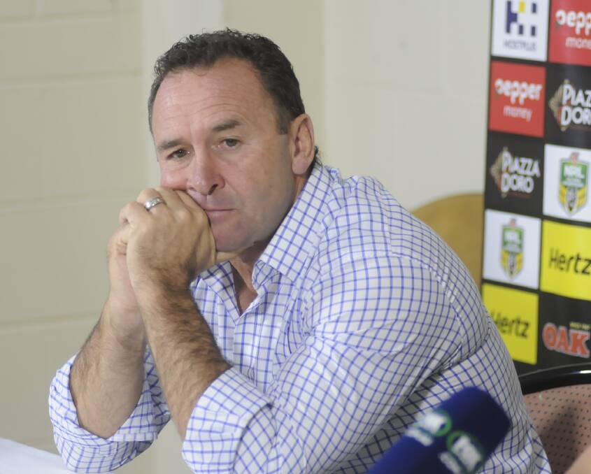 NOT PLEASED: Canberra Raiders coach Ricky Stuart didn’t hold back in his assessment of the refereeing performance in his team’s 19-18 loss to the Penrith Panthers in Bathurst on Saturday. Photo: CHRIS SEABROOK 043016cnrl7a