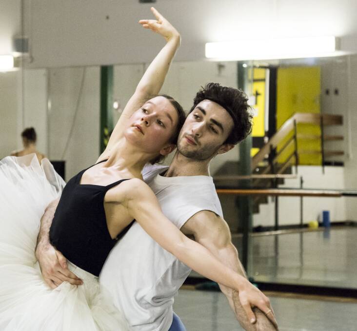 GRACE: Cristiano Martino (right) rehearses with Benedicte Bemet prior to The Dancers Company’s performance in Bathurst next week. Photo: KATE LONGLEY 	072915Ballet