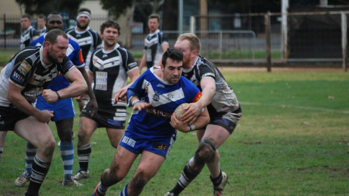 LOCKED UP: St Pat’s player Corey Averio and his team-mates assured themselves of a spot in the Group 10 premier league semi-finals yesterday with a good win over Cowra.072615pats
