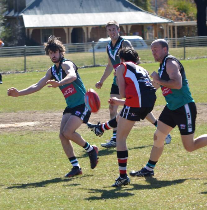 BACK AGAIN: The Bushrangers reserve grade side, featuring Brian Matheson (right), is pitching for another grand final berth. Photo: ANYA WHITELAW 081013bushiesres3