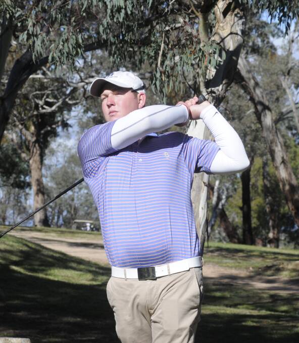 IN CONTROL: Reece Hodson carries a four stroke lead into this weekend’s third round of the Bathurst Golf Club men’s Club Championships. Photo: CHRIS SEABROOK 060914cgolf1a