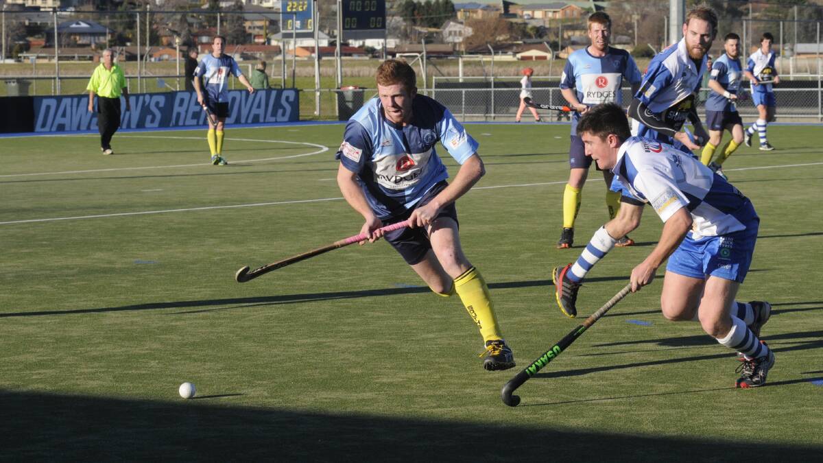 CLOSE CALL: Bryce Hitchcock was one of three goalscorers for Souths in their tight 4-3 men’s Premier League Hockey win away to Lithgow Zig Zag on Saturday. Photo: PHILL MURRAY 080214cmhoky4b