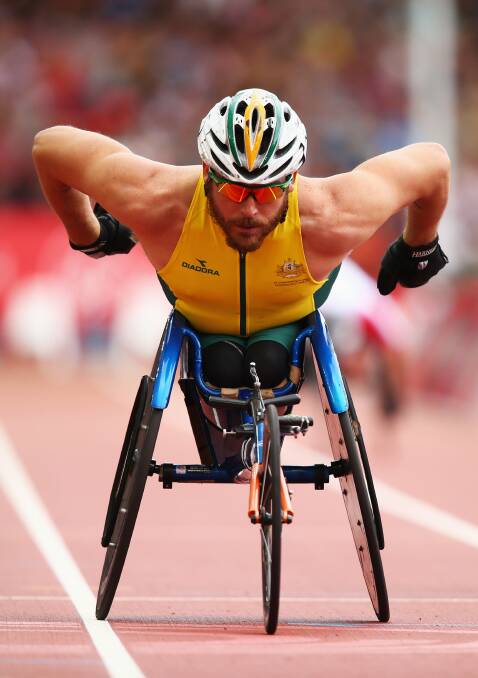SAFELY THROUGH: Kurt Fearnley will start tomorrow morning’s final of the T54 1500-metre wheelchair race as the fastest qualifier on the back of Tuesday’s heat performance. 073014fearns