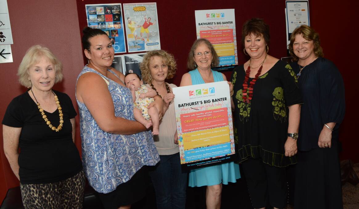 HAVE A CHAT: Jo Simpson, Lavinia Rossiter with Bokhara (nine weeks), Louise Taylor, Annette Meyers, Victoria Prior and Sue Colley are getting ready for Bathurst’s Big Banter next week. 022415pbanta