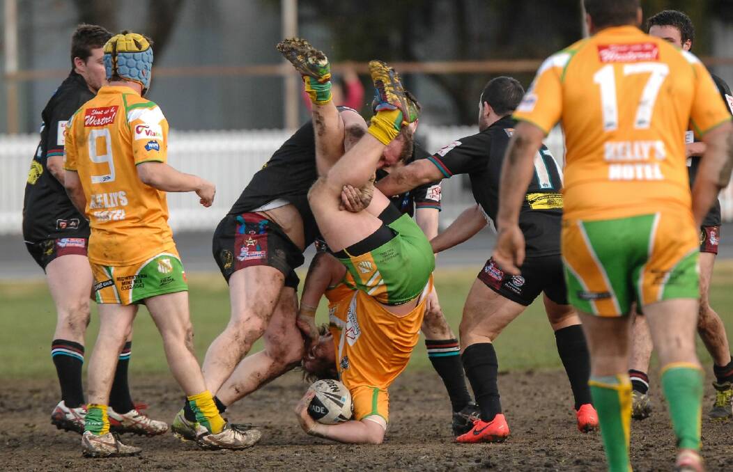 TACKLE REVIEWED: This tackle made by Panthers forwards Brent Seager and Luke Carpenter on CYMS player Kyran Bubb has been reviewed by the Group 10 match committee which deemed the awarding of a penalty was the right call by referee Nick Lander. 072014zPanthers-29