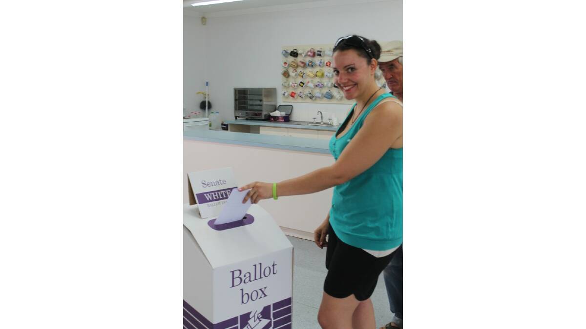 Aimee Christinger prepares to cast her vote in Collie. Photo: Aimee Davidson/Collie Mail.