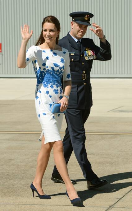 Catherine, Duchess of Cambridge arrives at the Royal Australian Airforce Base at Amberley on April 19, 2014 in Brisbane, Australia. The Duke and Duchess of Cambridge are on a three-week tour of Australia and New Zealand, the first official trip overseas with their son, Prince George of Cambridge. Photo: Anthony Devlin - Pool/Getty Images.