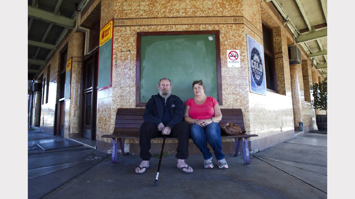 Dungog residents Jane and Karl Winiarczyk lost nearly all their possessions when their house flooded with 2.7 metres of water in the April superstorm. They have been living behind the beer garden in the Bank Hotel since then. Photo: Ella Rubeli