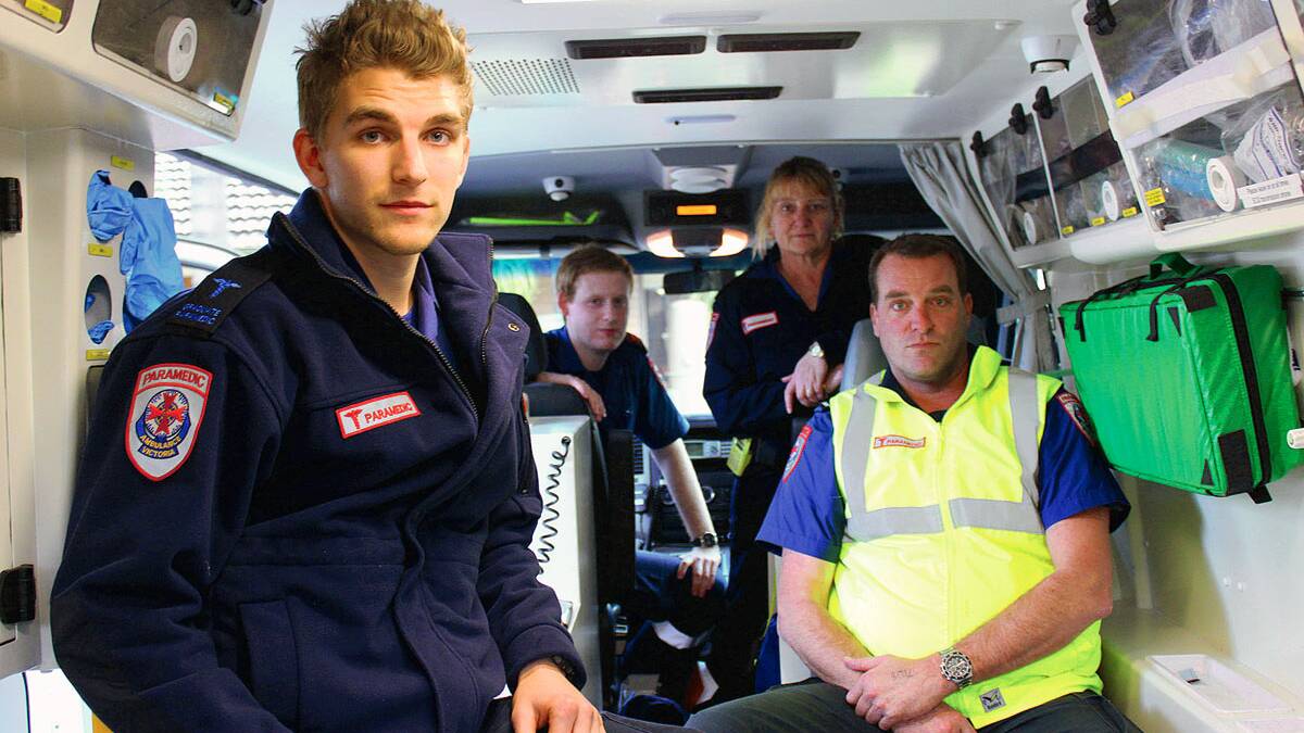 THREATENED: Mildura graduate paramedic Brodie Thomas and paramedics Brett Herlihy, Jane Campbell and Peter Carnegie fear for their safety when attending to ice users.Picture: Kaitlin Thals