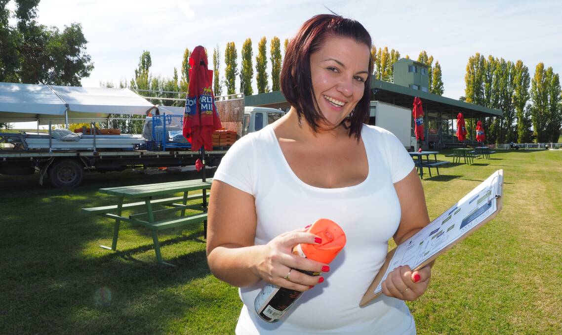 READY TO GO: Soldier’s Saddle event manager Alyce Woods had a busy day at Tyers Park yesterday, as the final preparations for the Anzac Day races were put in place. Photo: ZENIO LAPKA 042414ztyers