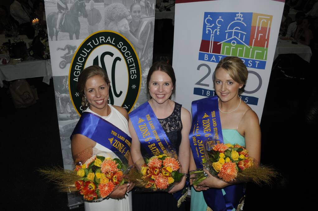 THE CHOSEN ONES: Cumnock’s Lucy Watt, Bedgerabong’s Stacey Webb and Blayney’s Leia Chapman will go on to contest the Sydney Royal Showgirl titles following the Zone 6 finals in Bathurst on Saturday night. Photo: CHRIS SEABROOK 022815csgirls7