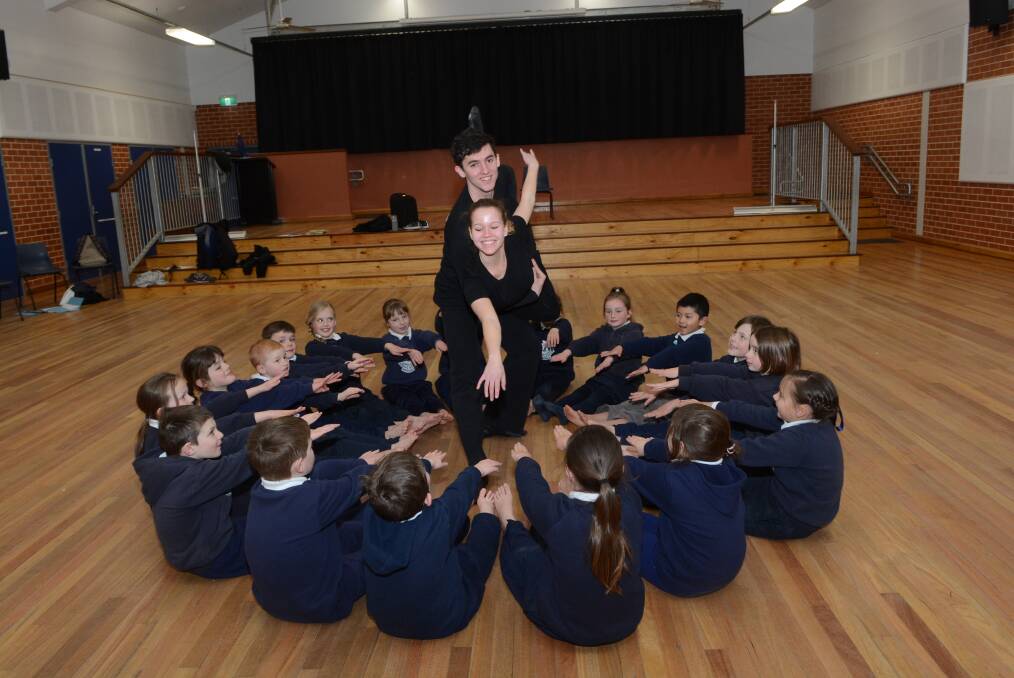 DANCE TIME: David James and Chantelle van der Hoek from The Australian Ballet’s Dance Education Ensemble conducted an interactive workshop at Bathurst Public School yesterday. Photo: PHILL MURRAY 081215pballet
