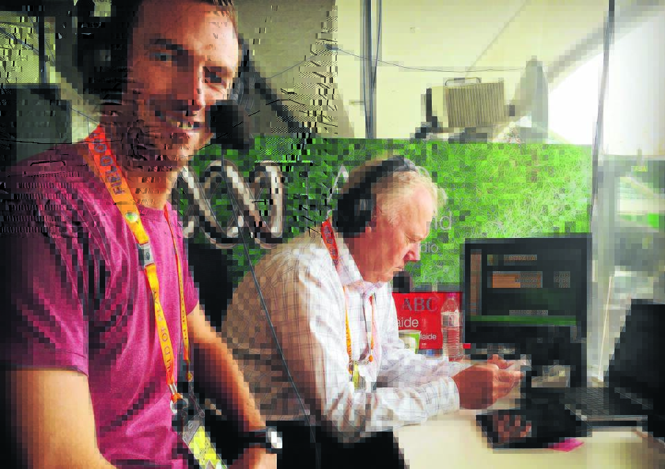 HOT SEAT: Bathurst boy Trent Copeland, left, in the hot seat at the Adelaide Oval yesterday calling the Test match between Australia and India alongside the doyen of the ABC radio commentary team, Jim Maxwell.