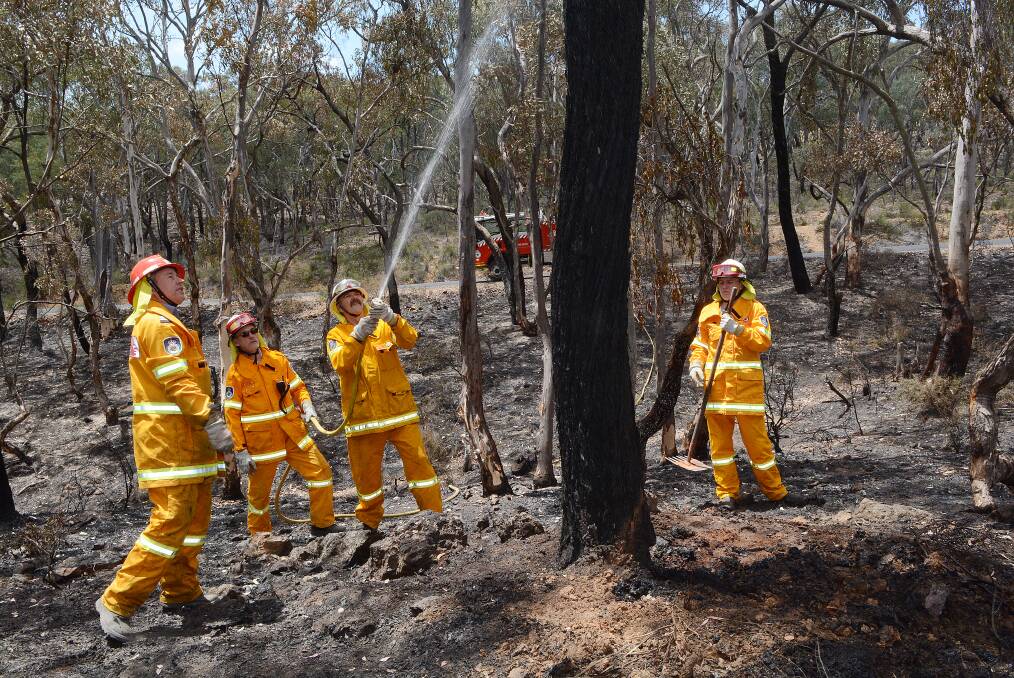 RED ALERT: NSW Rural Fire Service volunteers ensuring an 11-hectare hazard reduction at Napoleon Reef had been extinguished. They have called for the public to be vigilant with hot, windy weather predicted tomorrow and Friday. Photo: PHILL MURRAY 111114pfire