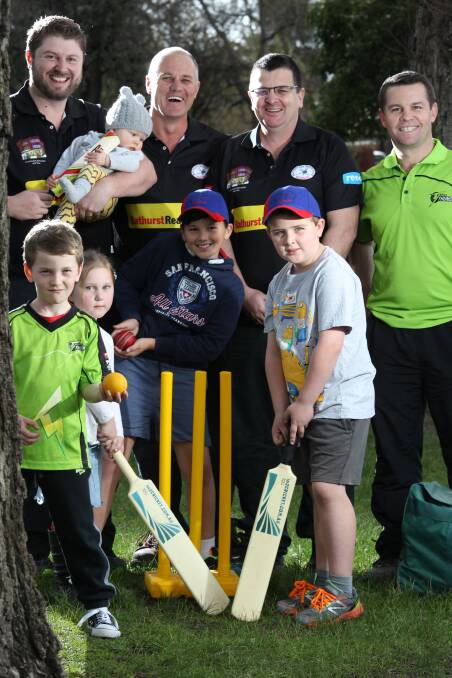 NEW KIDS ON THE BLOCK: Back, Matt and Archie Willis, Chris Warry, Anthony Cosgrove and Trent Hemswoth. Front, Max Hemsworth, Brooke Warry, Cooper Warry and Kailen Cosgrove are getting ready for the upcoming cricket season and the launch of the T20 Blast. Photo: PHIL BLATCH 082615pbcricket3