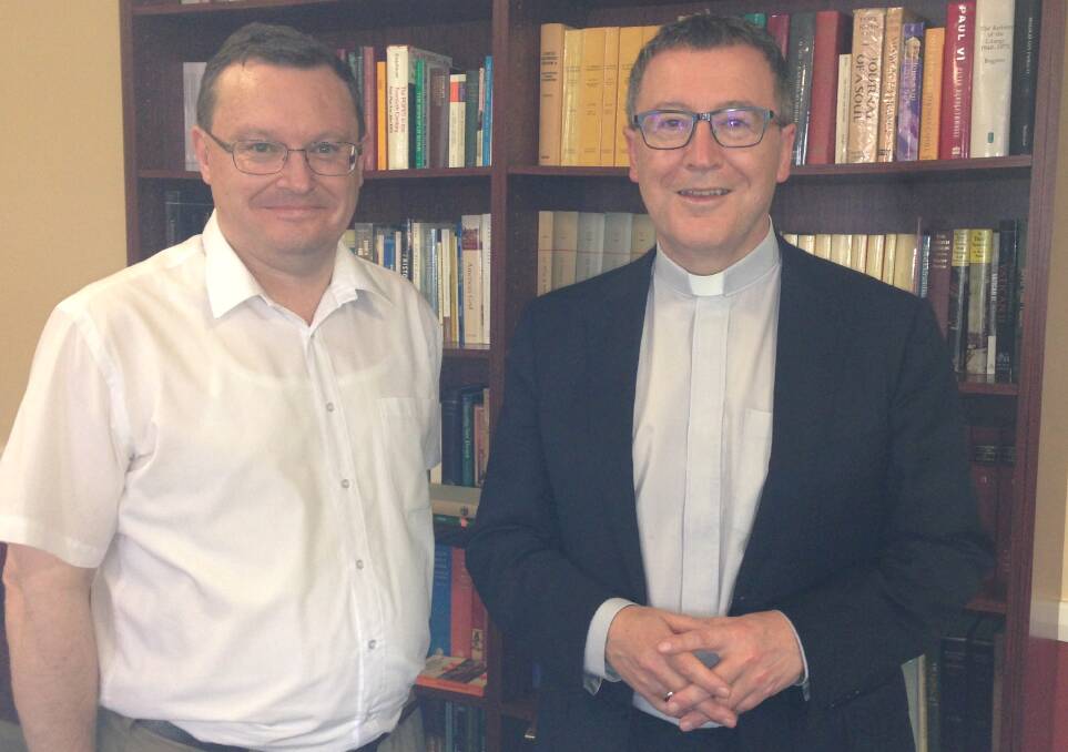 TWO OF A KIND: Bathurst Bishop Michael McKenna (right) has congratulated parish priest Patrick O'Regan on his appointment as the Bishop of Sale in Victoria.