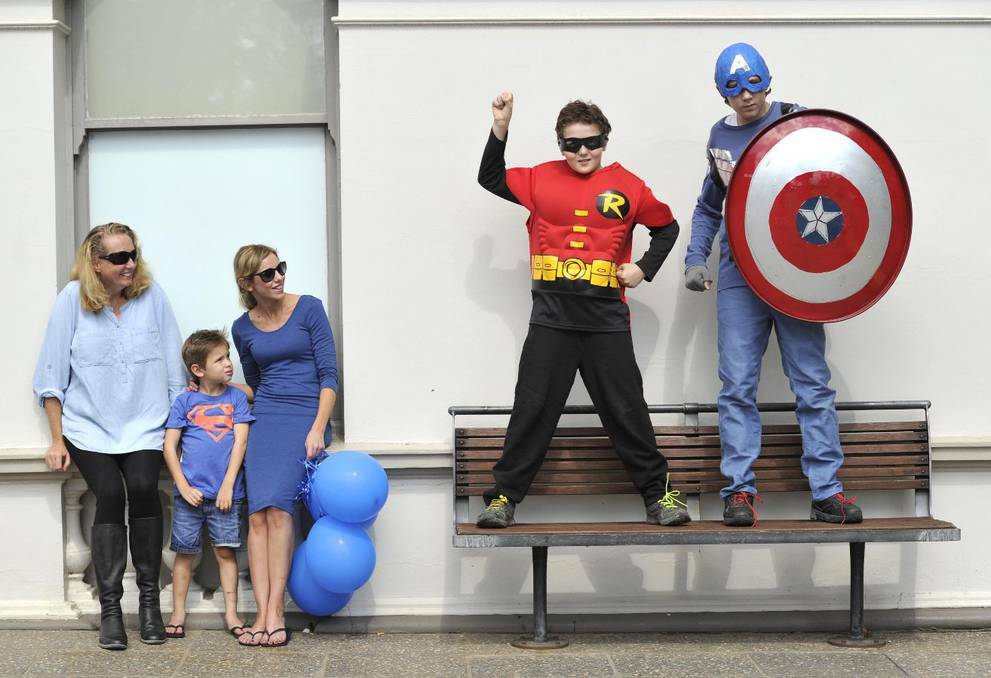 For Autism Awareness Month, Sheila Buntin, Harrison Gray, 5, Amy Gray, Robert Buntin, 10 (dressed as Robin) and Adrian Buntin, 12 (dressed as Captain America) will be walking about Lake Albert as superheroes. Picture Les Smit/The Daily Advertiser