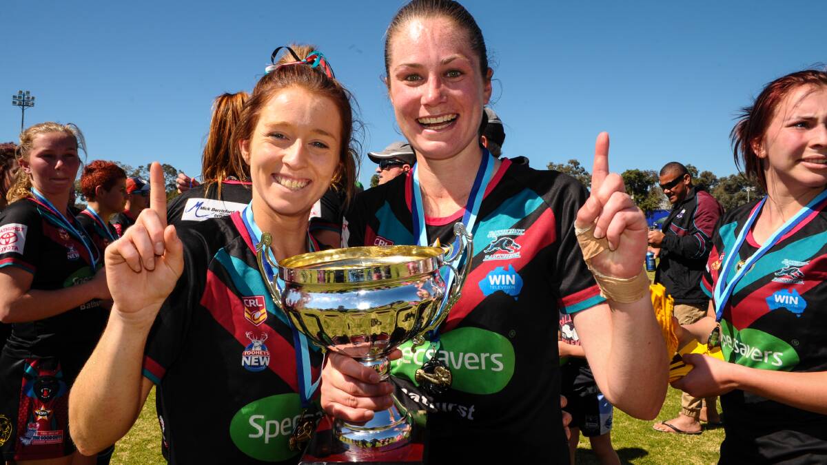 ANOTHER STEP: Bathurst Panthers’ Jess Hotham (left) and captain Monique Christie-Johnson will be taking on the state’s top teams at the Ladies League Tag Premiers Challenge. Photo: ZENIO LAPKA 091414zgirlswin1