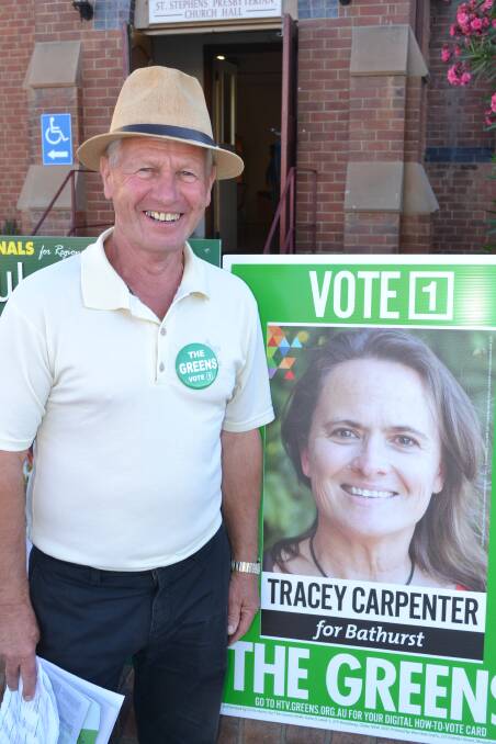 ELECTION DAY: Jim Glen representing The Greens at the St Stephens Bathurst  polling booth. Photo: NADINE MORTON 032815nmvote29