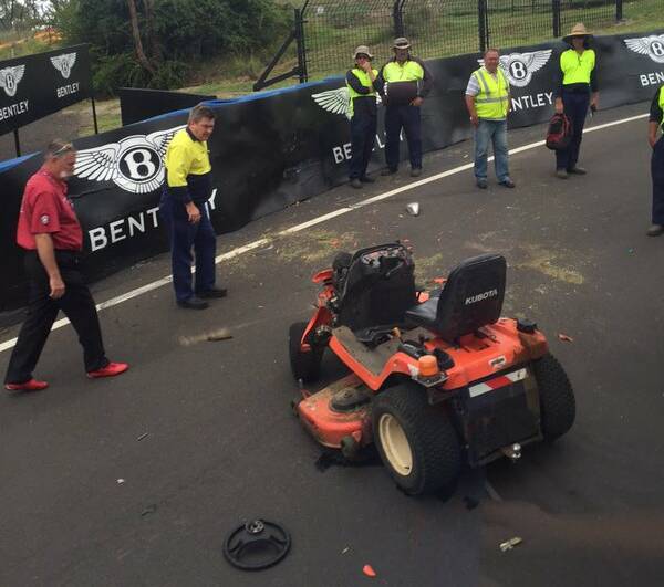 CRASHED: A MAN was taken to Orange Hospital yesterday afternoon following an on-track accident at Mount Panorama. Photo: DAVID REYNOLDS