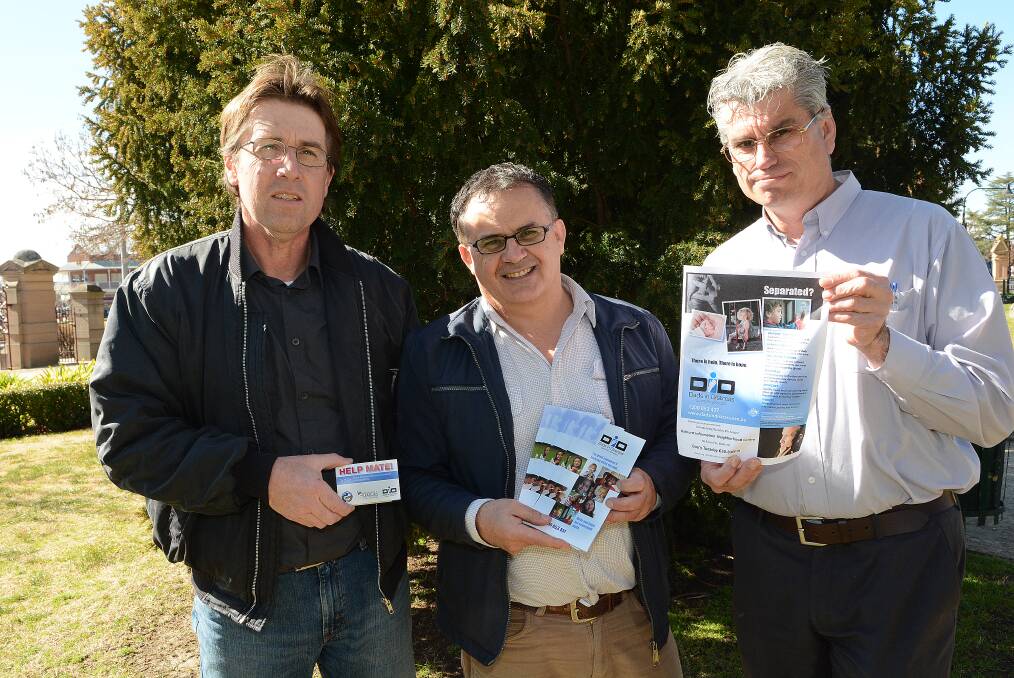 HELPING DADS: Brad Hargans, Mark Stevens and John Vickery are behind the start up of Dads in Distress in Bathurst. Phoot: PHILL MURRAY 072914pmens